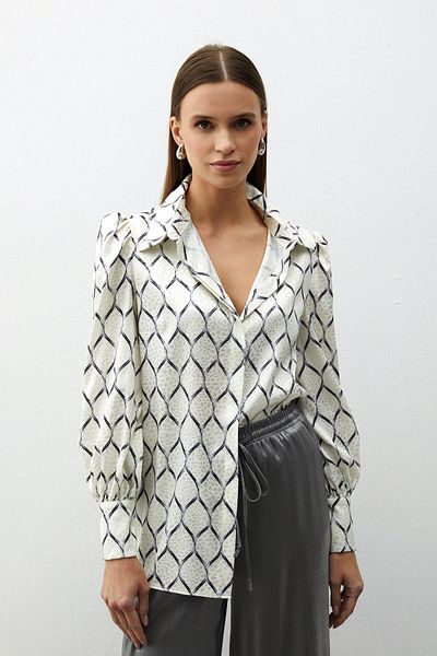 Sateen Black Satin Patterned Shirt