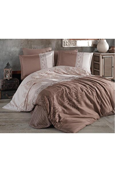 Love Gifts طقم غطاء لحاف مزدوج من الساتان لالين v1 بني