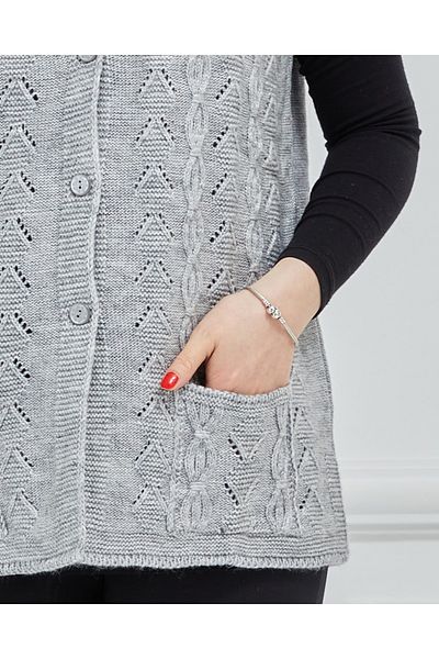 Stilmony Women's Gray Chain Knitted Pocket V-Neck Wool Mother Knitwear Vest
