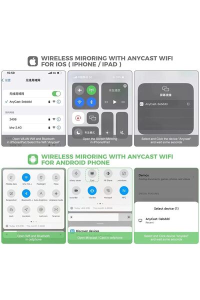 YENİTECH Taşınabilir Mini Projektör 480p Anycast Destek Wifi Android Ios Tv Ev Sineması