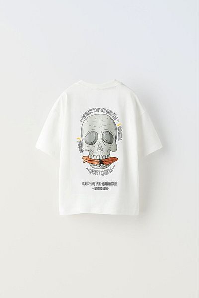 The Champ Clothing Бяла унисекс детска тениска - надпис "Страхотно време, толкова забавно", щампа с череп
