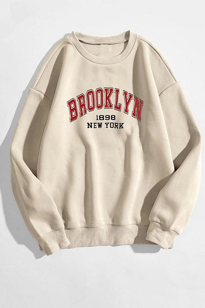 MODAGEN Φούτερ Unisex Beige Oversize Red Brooklyn printed φούτερ
