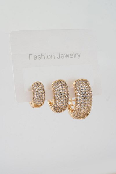 By Zeyna Aksesuar Vip Series Zircon Stone 3-Piece Women's Earring Set - ZRK005