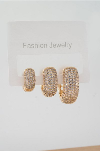 By Zeyna Aksesuar Vip Series Zircon Stone 3-Piece Women's Earring Set - ZRK005
