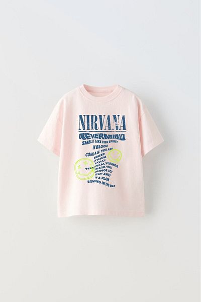 The Champ Clothing Tricou roz pentru fetiță cu imprimeu Nirvana Written Smile