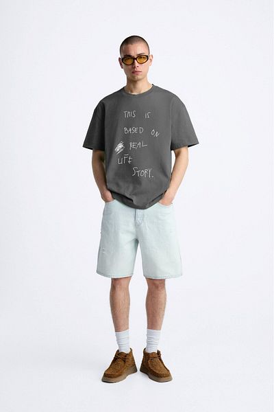The Champ Clothing Ανδρικό μπλουζάκι Smoked Color Oversize Crew Neck - Real Life Story Printed
