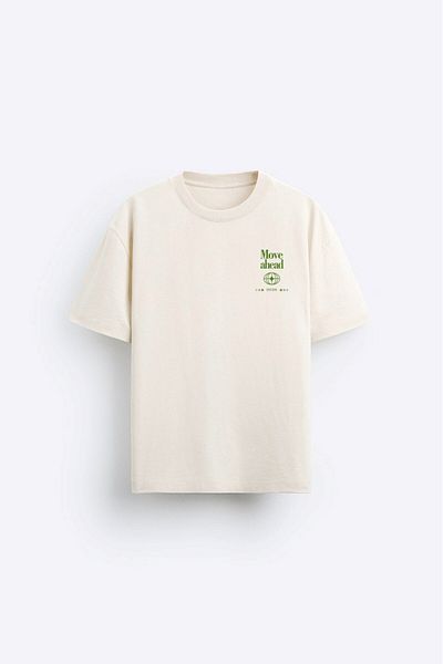 The Champ Clothing Crew Neck Move Ahead Written Cordonate Printed Oversize Beige ανδρικό μπλουζάκι