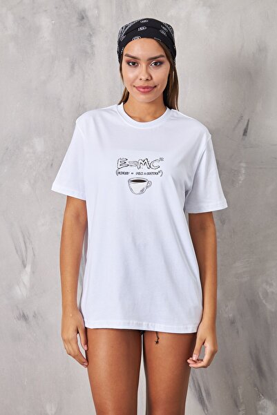 The Champ Clothing E=mc2 Καφέ Σχέδιο εμπριμέ λευκό γυναικείο μπλουζάκι