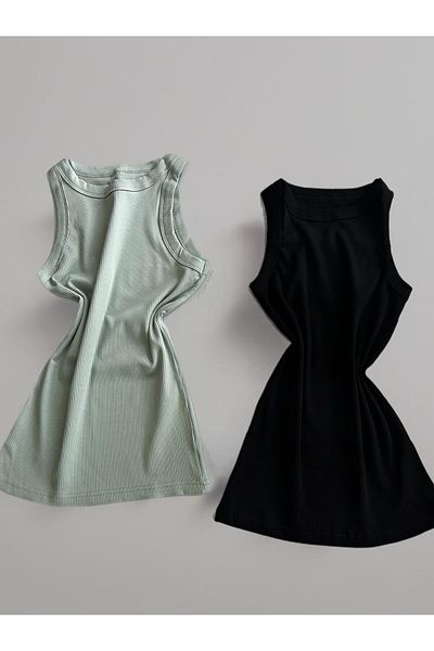 ParisTrend Summer Camisole Combed Lycra 2-Piece Green Black Single Undershirt