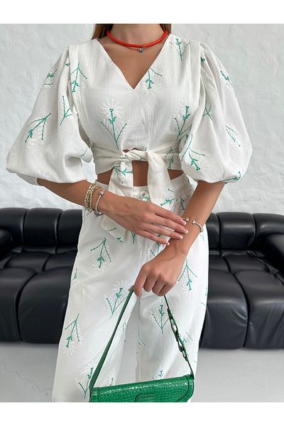 ASM Fashion Women's Linen Embroidered Printed Bone Colored Design