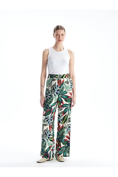 LC Waikiki Pantaloni de damă cu picior lat cu model - talie elastică