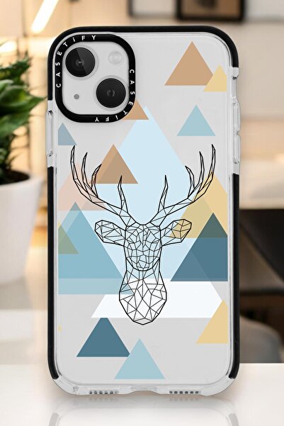 mooodcase iPhone 15 Plus Uyumlu Polygon Deer Desenli Casetify Darbe Emci Silikonlu Telefon Kılıfı