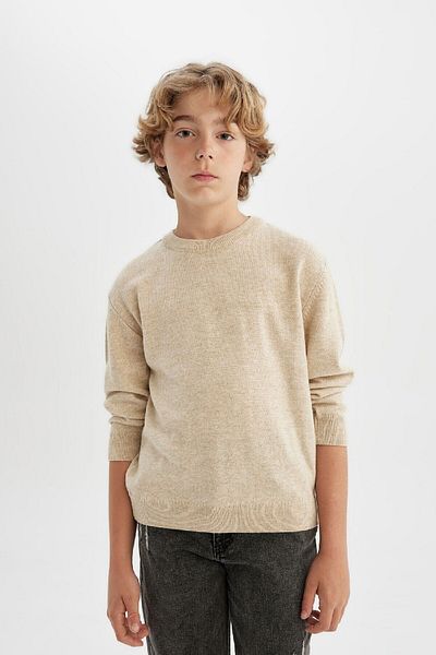 DeFacto Boy's Ecru Crew Neck Basic Plain Knitwear Sweater A4992A824Wn