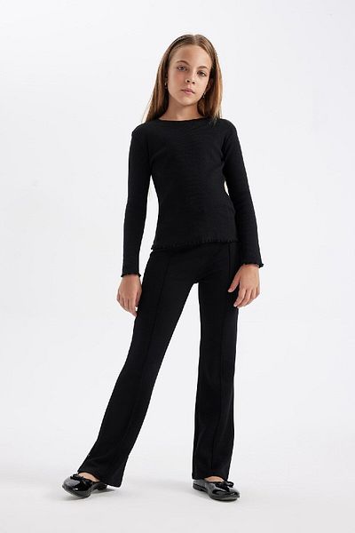 DeFacto Girl's Crew Neck Basic Plain Corduroy Long Sleeve T-Shirt B2387A824Au