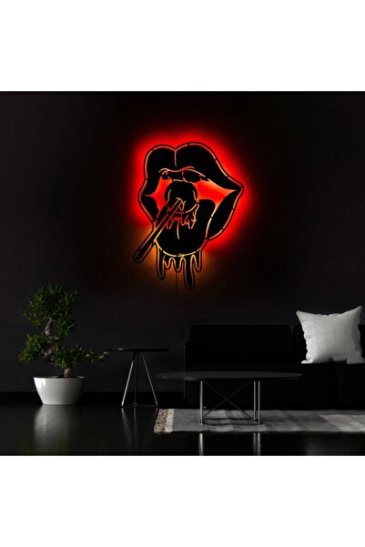 Genel Markalar Tablo Marketi Dudak Tablo, Duvar Dekor Ahşap, Neon Işık, Ledli...