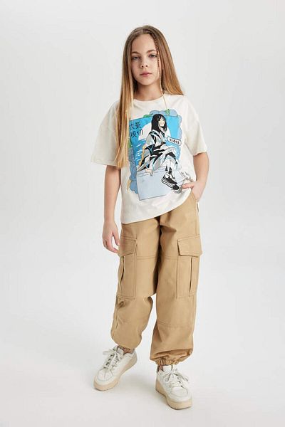 DeFacto C0447a8 Ss Girl's Parachute Cargo Cotton Trousers