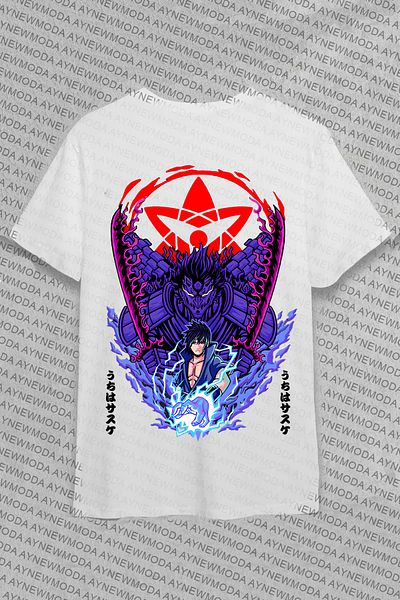 aynewmoda Naruto Uchiha Sasuke Susanoo Anime Crew Neck Unisex T-Shirt - Front and Back Printed