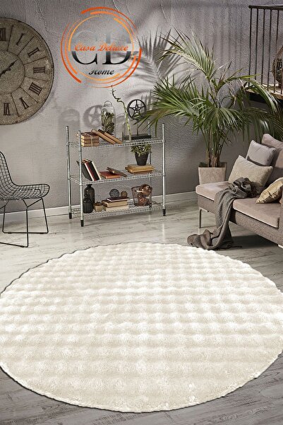 Casa Deluxe Home Krem Yuvarlak Bubble Puffy Peluş Halı Kaymaz Makinede Yıkana...