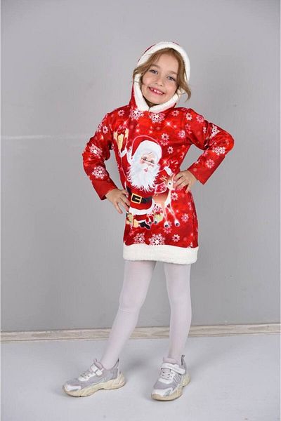 KİDSLİNE New Year Themed Hooded Tunic Christmas Dress New Year Dress