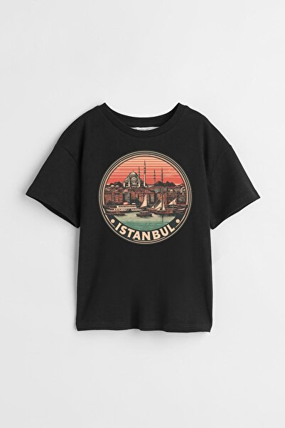 Darkia تي شيرت للأطفال للجنسين - مجموعة لوحات مدينة اسطنبول، نص مطبوع بتصميم ...