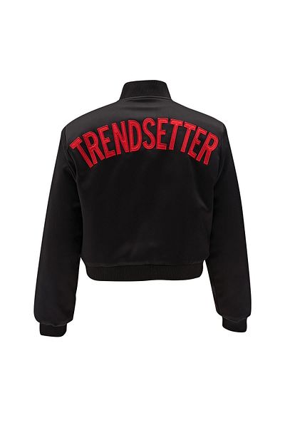 NOK İSTANBUL Nok Stylish Series Trendsetter Satin Embroidered Bomber Black