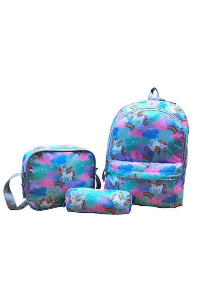Dadacuq Blue Unicorn 9112 - Set de trei genți de școală