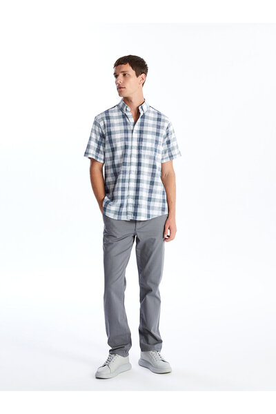 LC Waikiki Popelínová kostkovaná pánská košile Regular Fit s krátkým rukávem