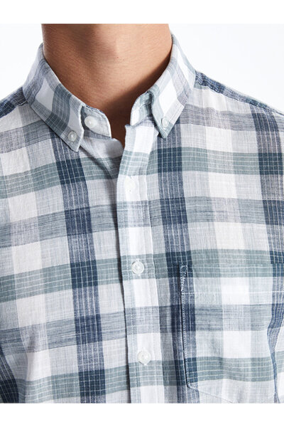 LC Waikiki Popelínová kostkovaná pánská košile Regular Fit s krátkým rukávem