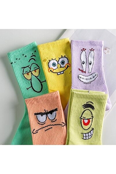 Meguca Socks Unisex Renkli Eğlenceli Karakter Desenli Kolej Çorap Seti 5 Çift