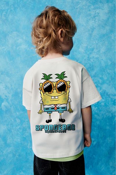 The Champ Clothing Бяла детска тениска с принт на Спонджбоб
