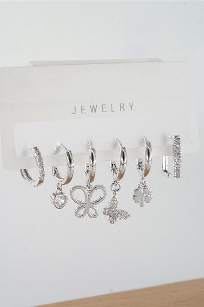 By Zeyna Aksesuar Vip Series Zircon Stone 6-Piece Figured Earrings Set - ZRK0029