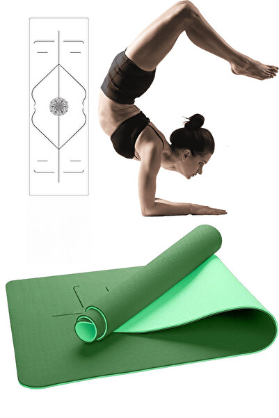 Jet Hizalamalı 8mm Tpe Yoga Matı Pilates Minderi Kaymaz 8 mm Plates Mat Minder Egzersiz Spor Aleti Yeşil