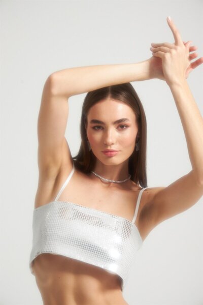 NOK İSTANBUL Askılı Basic Aynalı Top Beyazkaregümüş