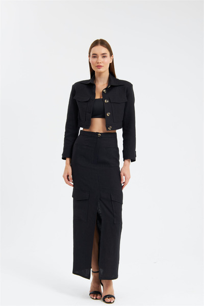 NOK İSTANBUL Cool Mode Serisi Kargo Cepli Maxi Boy Etek Siyah