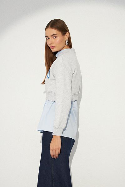 NOK İSTANBUL Hollywood Life Slogan Crop Sweatshirt Gray