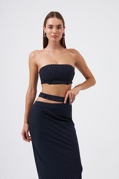 NOK İSTANBUL Navy Blue Maxi Striped Street Series Skirt