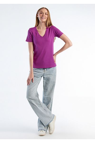 United Colors of Benetton Tricou de bază violet 100% bumbac cu decolteu în V