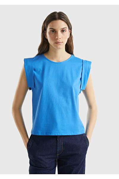 United Colors of Benetton Tricou albastru pentru femei - 100% bumbac, maneca ...