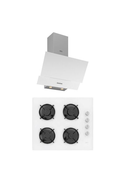 Esty 2'li Beyaz Cam Ankastre Set (3480 Push Buton Davlumbaz - ACO5601W02 Ocak)