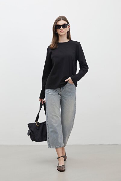 Manuka Černé bavlněné tričko s dlouhým rukávem