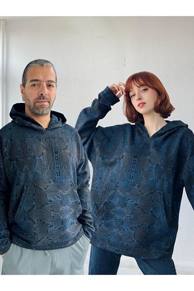 Retrobird Унисекс суитшърт с качулка Oversize, тъмносин