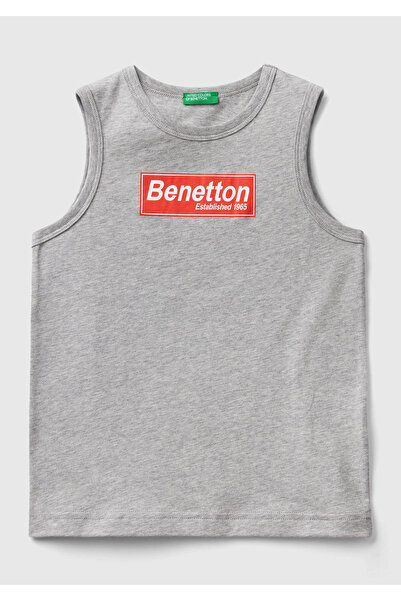 United Colors of Benetton Tricou cu imprimeu cu logo Melange gri pentru băiat...