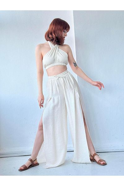 Retrobird Happy Hour Series Slit Glitter Long Pants Women's Cream