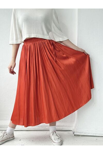 Retrobird Fustă Circle evazată Satin Lungime midi Femei Caramida