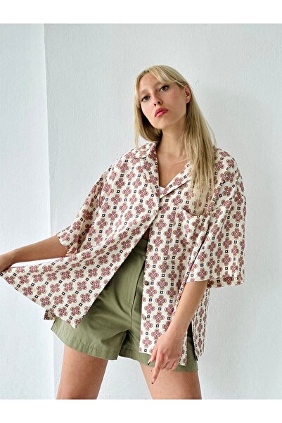 Retrobird Μοντέλο Oversize ρετρό πουκάμισο με γιακά Unisex Salmon