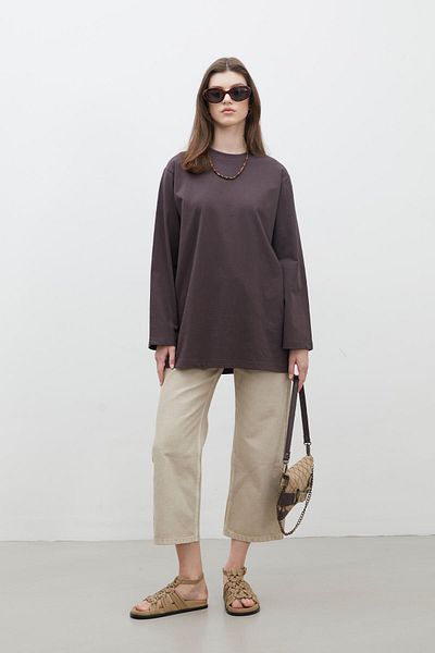 Manuka OVERSIZE-LANGARM-T-SHIRT AUS BAUMWOLLE, HELLKAFFEE