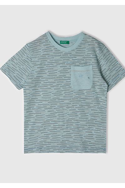 United Colors of Benetton Tricou cu logo cu dungi albastre deschise pentru baieti