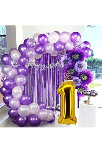 CUGY SET LUXURY DE LANȚURI DE BĂLONI MOV LILA DE 1 AN, SET PENTRU PETRECERE D...