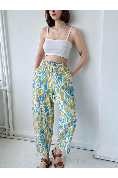 Retrobird Yoga Meditation Light Baggy Linen Trousers Women Multicolor