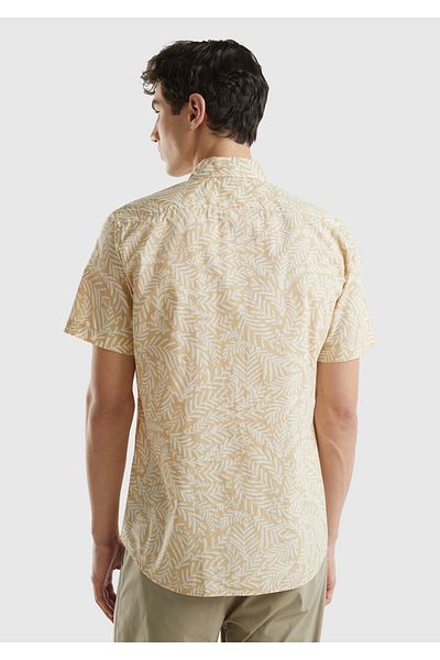 United Colors of Benetton Ανδρικό Cream Mix - 100% βαμβακερό εμπριμέ κοντομάνικο πουκάμισο